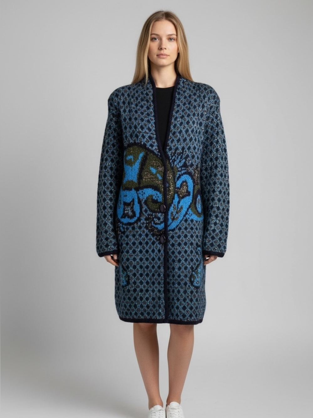 Vintage 1980s Oversized Paisley Sweater Coat / M L - Picture 12 of 12